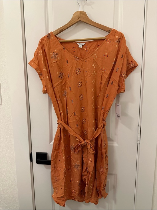Sonoma Goods For Life Dresses & Skirts - Burnt Orange Tie-Waist Midi Dress with Short Sleeves